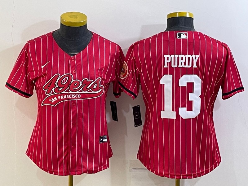 Women's San Francisco 49ers #13 Brock Purdy Red With Patch Cool Base Stitched Baseball Jersey(Run Small)